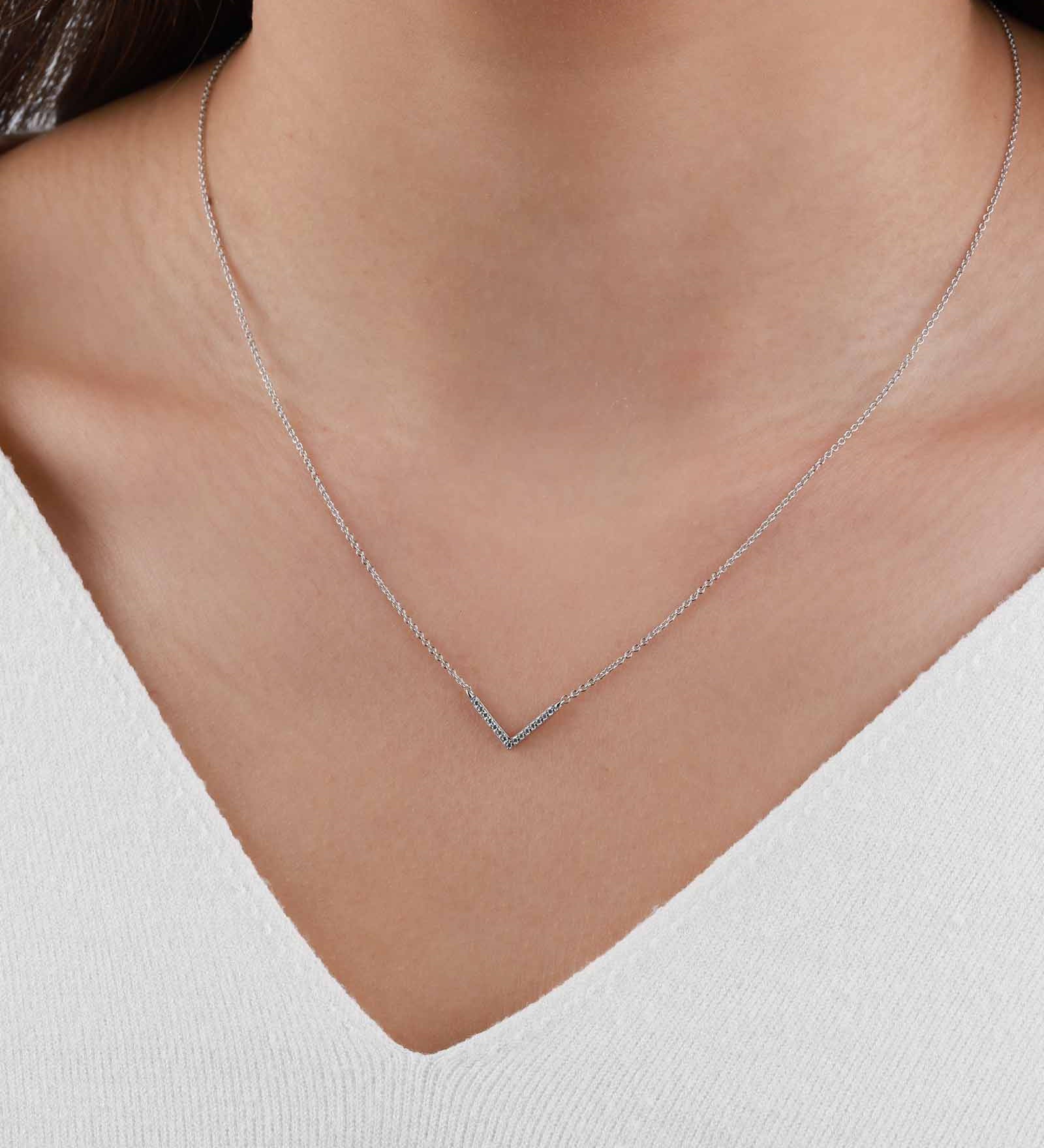 Quiet Icon-Chevron CZ Necklace-Necklaces-Rhodium Plated Sterling Silver, Cubic Zirconia-Blue Ruby Jewellery-Vancouver Canada