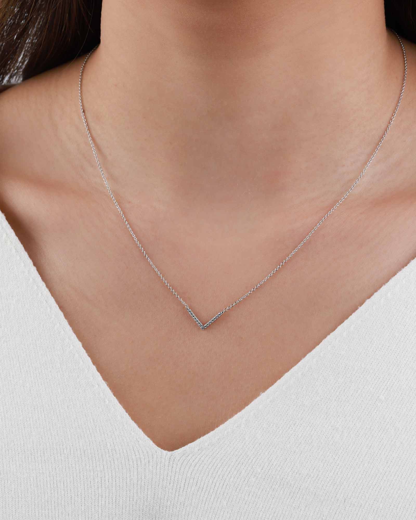 Quiet Icon-Chevron CZ Necklace-Necklaces-Rhodium Plated Sterling Silver, Cubic Zirconia-Blue Ruby Jewellery-Vancouver Canada