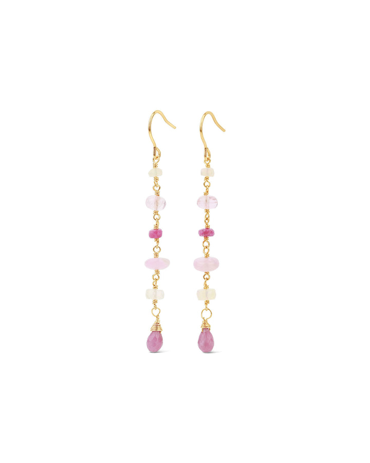 Poppy Rose-Cindy Hooks-Earrings-14k Gold Filled, Pink Sapphire, Pink Tourmaline-Blue Ruby Jewellery-Vancouver Canada