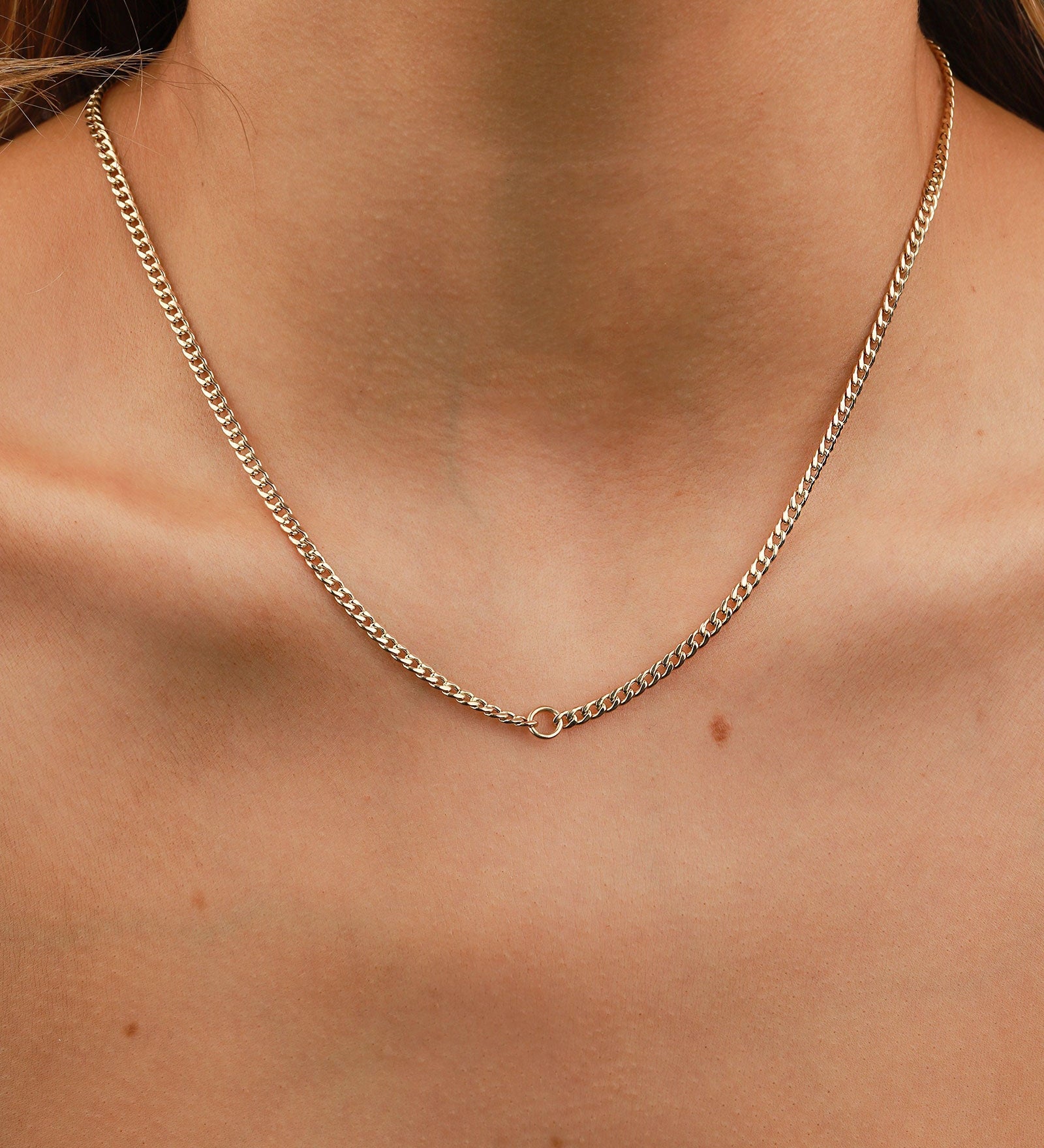 Zoe Chicco-Circle Pendant Small Curb Chain Necklace-Necklaces-14k Yellow Gold-Blue Ruby Jewellery-Vancouver Canada