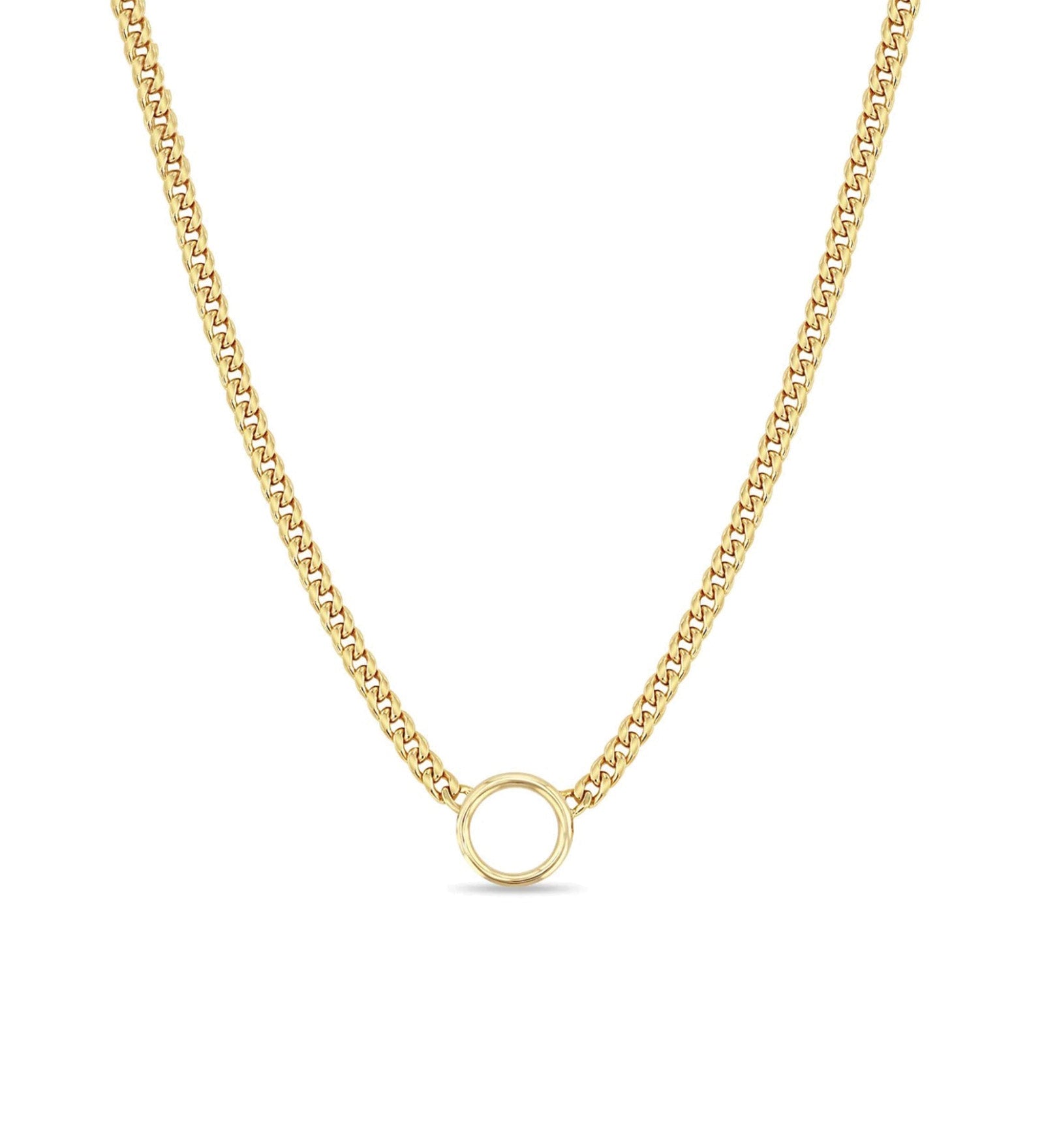 Zoe Chicco-Circle Pendant Small Curb Chain Necklace-Necklaces-14k Yellow Gold-Blue Ruby Jewellery-Vancouver Canada