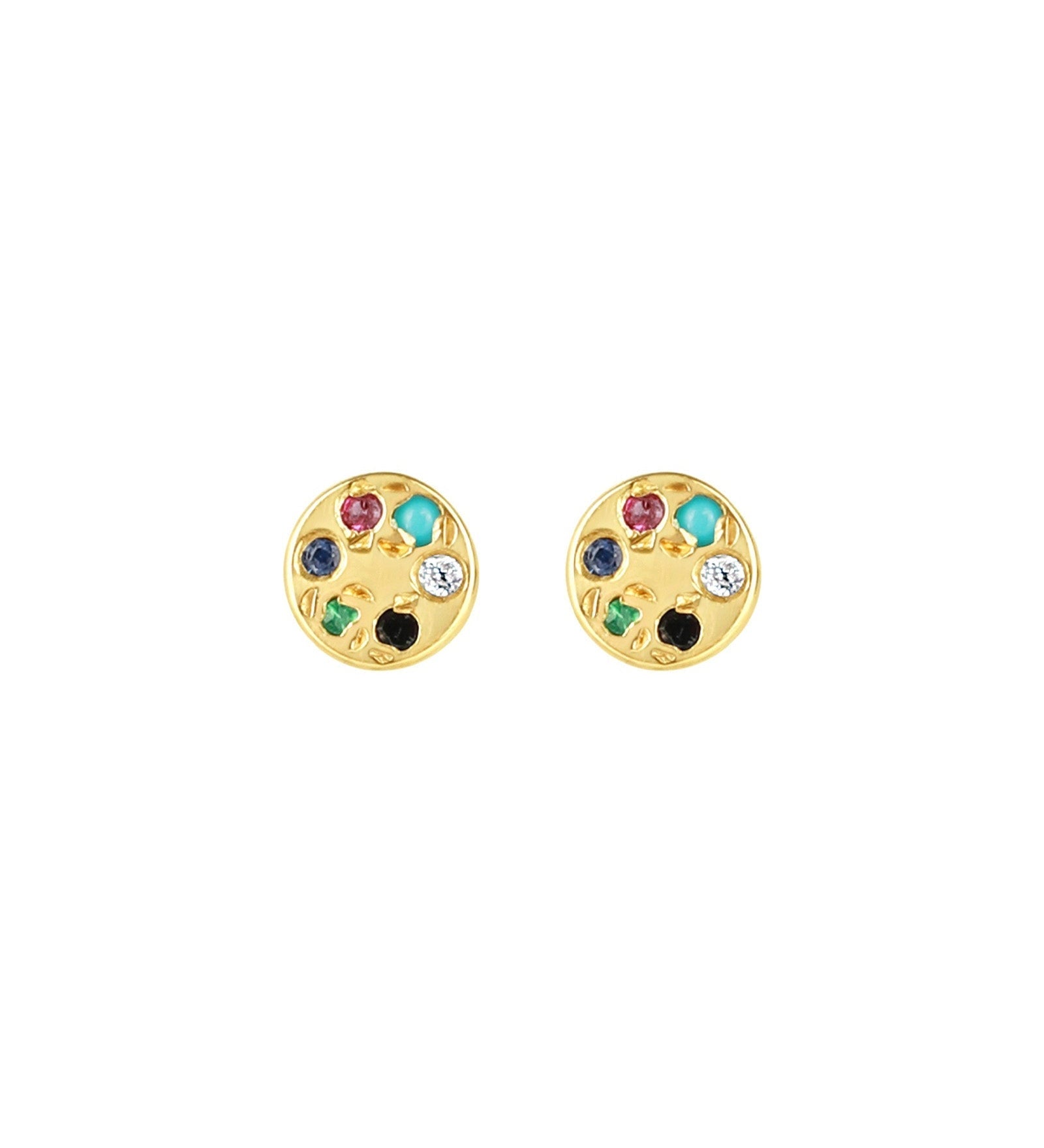 Scosha-Circle Stud I Diamond + Mixed Gems-Earrings-14k Yellow Gold, Diamond, Ruby, Emerald, Blue Sapphire, Peach Sapphire-Blue Ruby Jewellery-Vancouver Canada