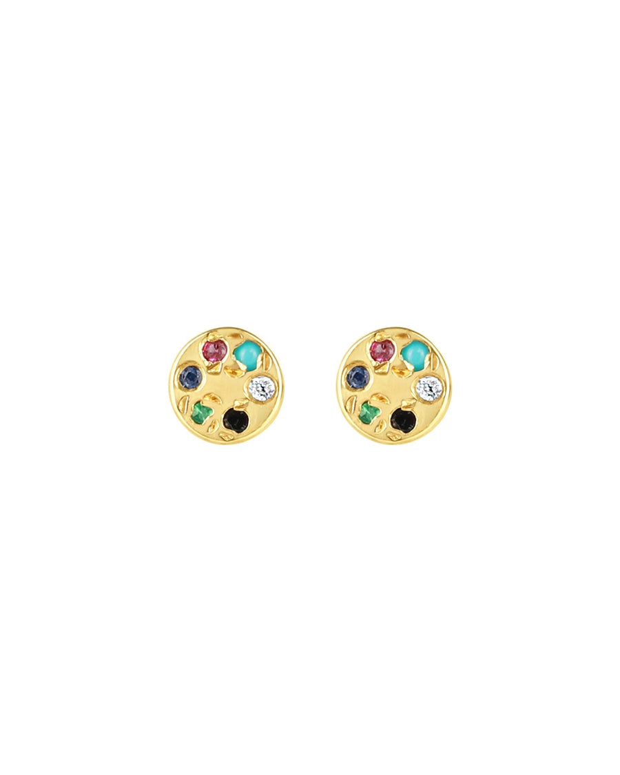 Scosha-Circle Stud I Diamond + Mixed Gems-Earrings-14k Yellow Gold, Diamond, Ruby, Emerald, Blue Sapphire, Peach Sapphire-Blue Ruby Jewellery-Vancouver Canada