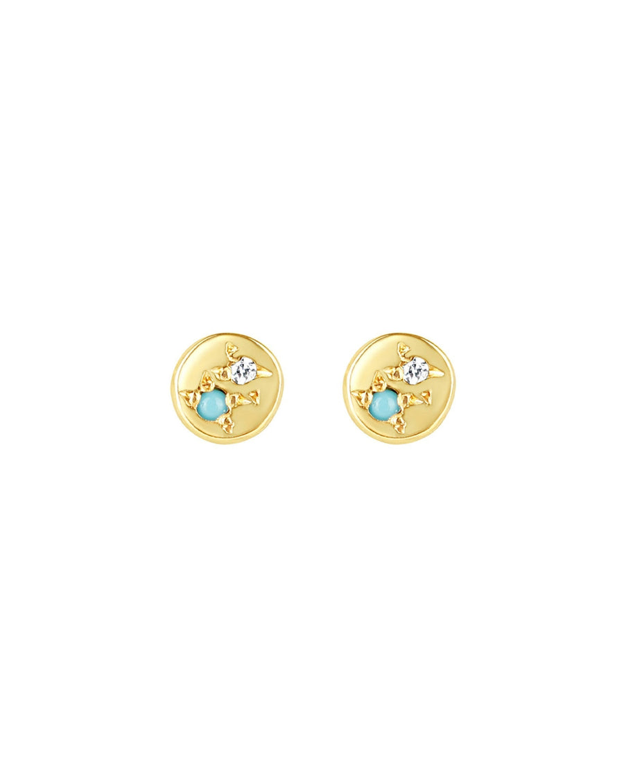 Scosha-Circle Stud I Turquoise + Diamond-Earrings-10k Yellow Gold, Turquoise, Diamond-Blue Ruby Jewellery-Vancouver Canada
