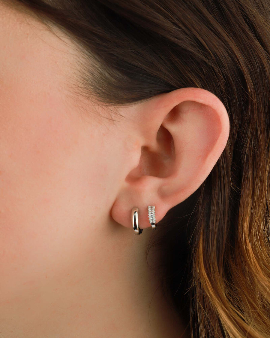 Quiet Icon-Classic Flat Huggies I 12mm-Earrings-Rhodium Plated Sterling Silver-Blue Ruby Jewellery-Vancouver Canada