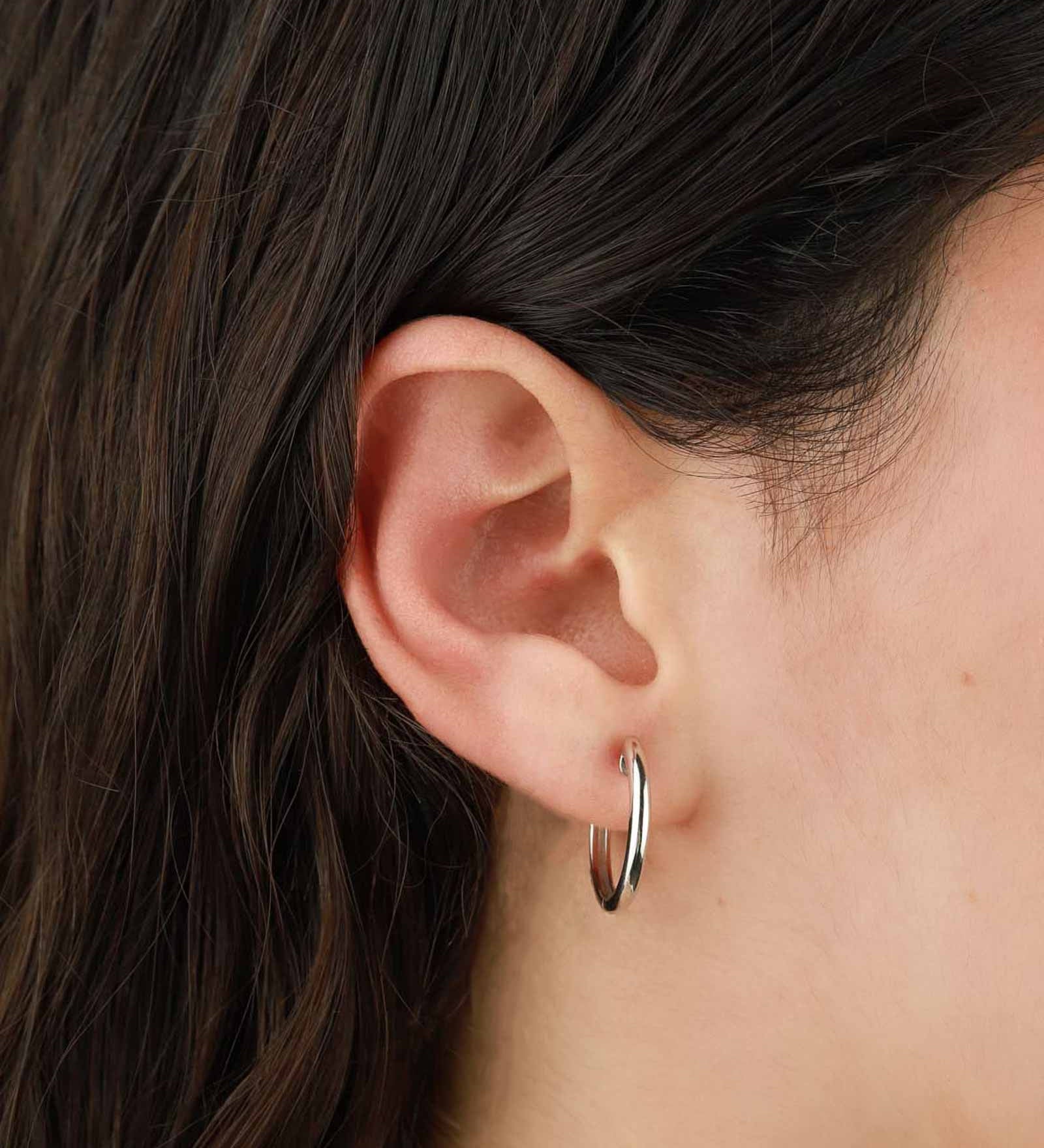 Liven-Classic High Polish Finish Huggies-Earrings-14k White Gold-Blue Ruby Jewellery-Vancouver Canada