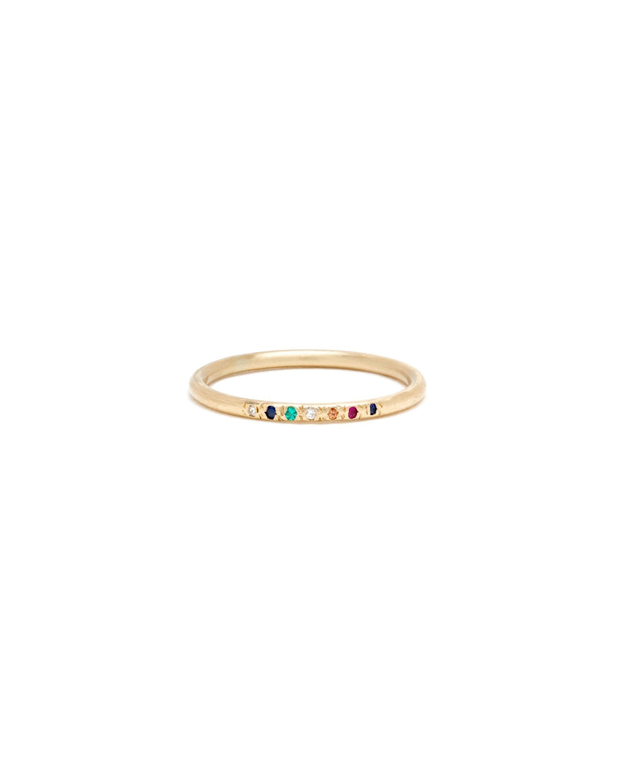 Scosha-Classic Rainbow Gems Stack Band-Rings-10k Yellow Gold, Diamond, Blue Sapphire, Peach Sapphire, Ruby, Emerald-5-Blue Ruby Jewellery-Vancouver Canada