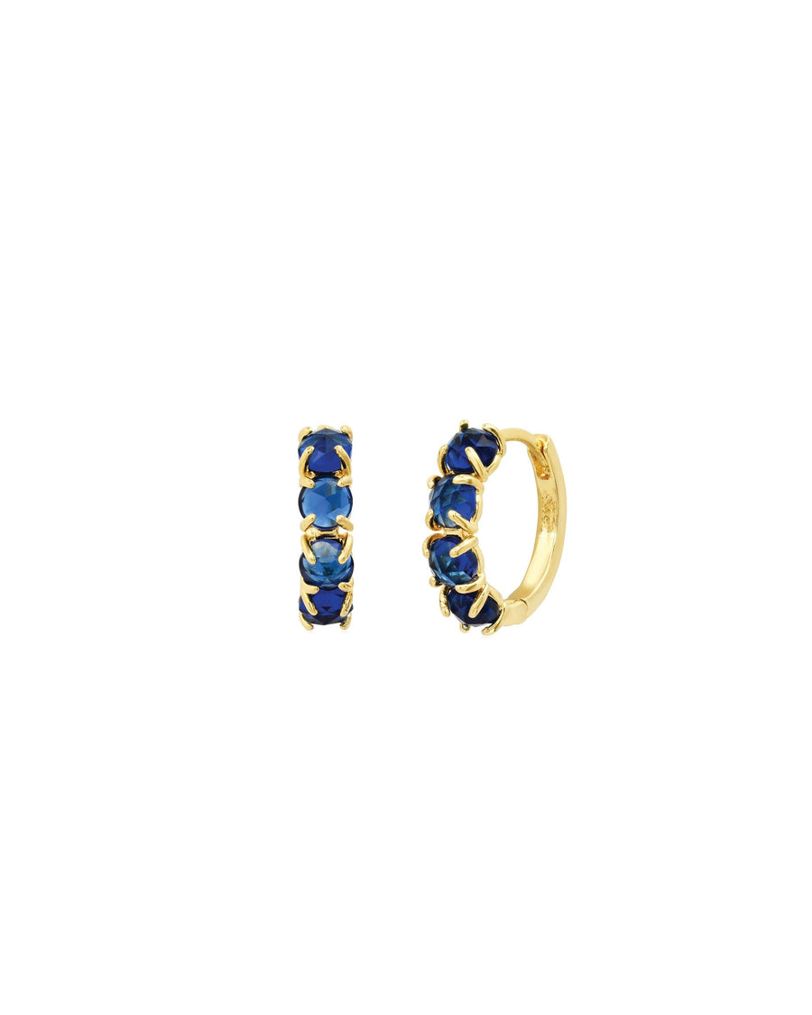 Tai-Coloured CZ Huggies I 14mm-Earrings-Gold Plated, Blue Cubic Zirconia-Blue Ruby Jewellery-Vancouver Canada
