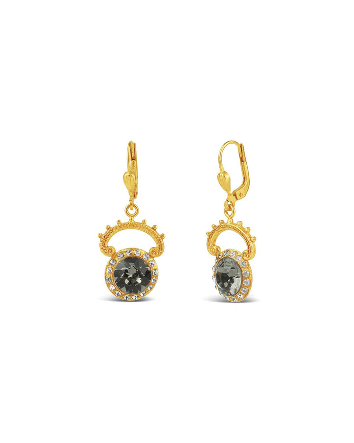 La Vie Parisienne-Crescent Halo Hooks | 22mm-Earrings-14k Gold Plated, Black Diamond Crystal-Blue Ruby Jewellery-Vancouver Canada