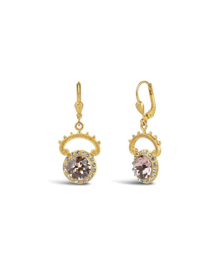 La Vie Parisienne-Crescent Halo Hooks | 22mm-Earrings-14k Gold Plated, Blush Crystal-Blue Ruby Jewellery-Vancouver Canada