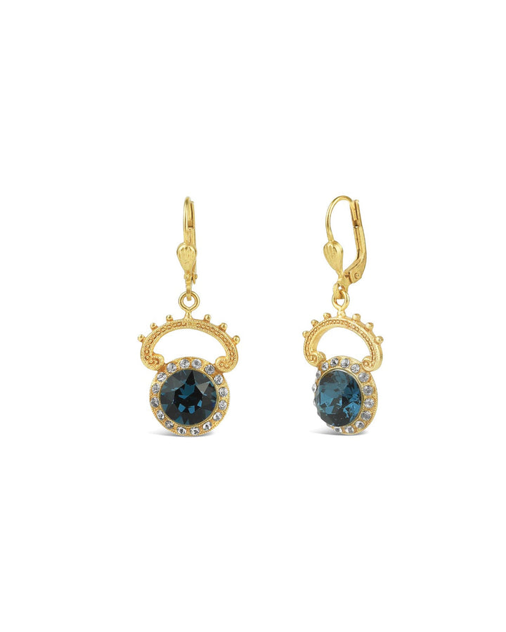 La Vie Parisienne-Crescent Halo Hooks | 22mm-Earrings-14k Gold Plated, Midnite Crystal-Blue Ruby Jewellery-Vancouver Canada