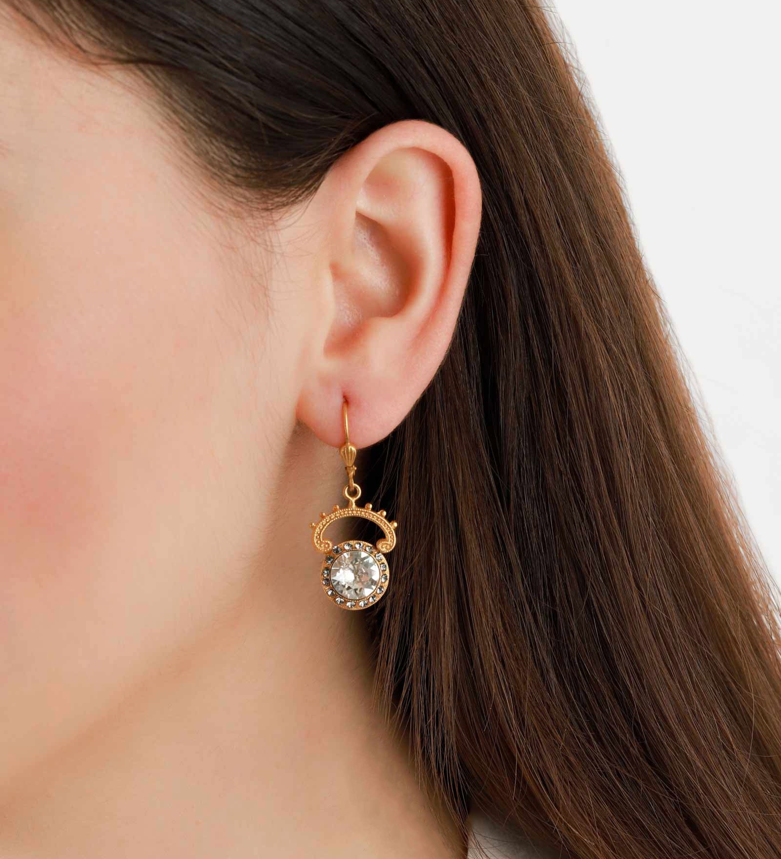 La Vie Parisienne-Crescent Halo Hooks | 22mm-Earrings-14k Gold Plated, Shade Crystal-Blue Ruby Jewellery-Vancouver Canada