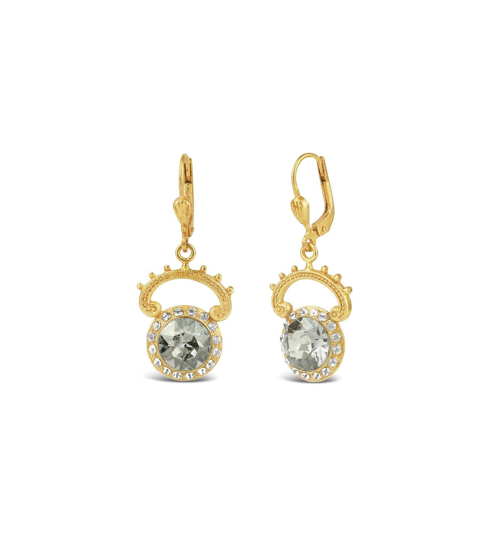 La Vie Parisienne-Crescent Halo Hooks | 22mm-Earrings-14k Gold Plated, Shade Crystal-Blue Ruby Jewellery-Vancouver Canada