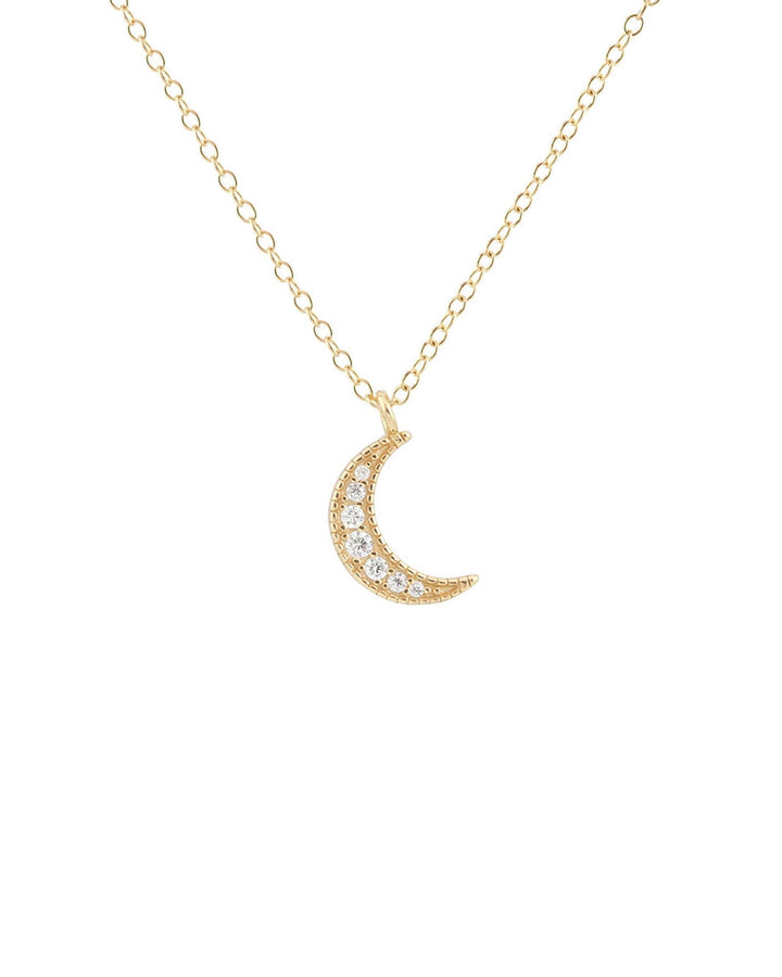 Kris Nations-Crescent Moon Pavé Necklace-Necklaces-18k Gold Vermeil, Cubic Zirconia-Blue Ruby Jewellery-Vancouver Canada