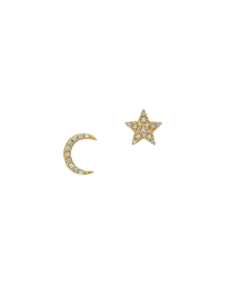 Liven-Crescent Moon + Star Pavé Post Earrings-Earrings-14k Yellow Gold, Diamond-Blue Ruby Jewellery-Vancouver Canada
