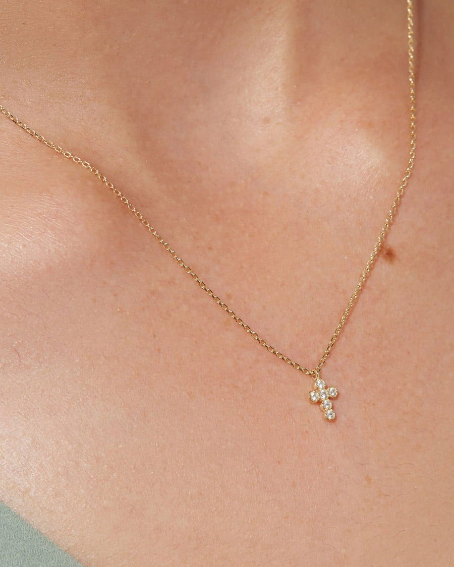 Quiet Icon-Cross Bezel CZ Necklace-Necklaces-14k Gold Vermeil, Cubic Zirconia-Blue Ruby Jewellery-Vancouver Canada