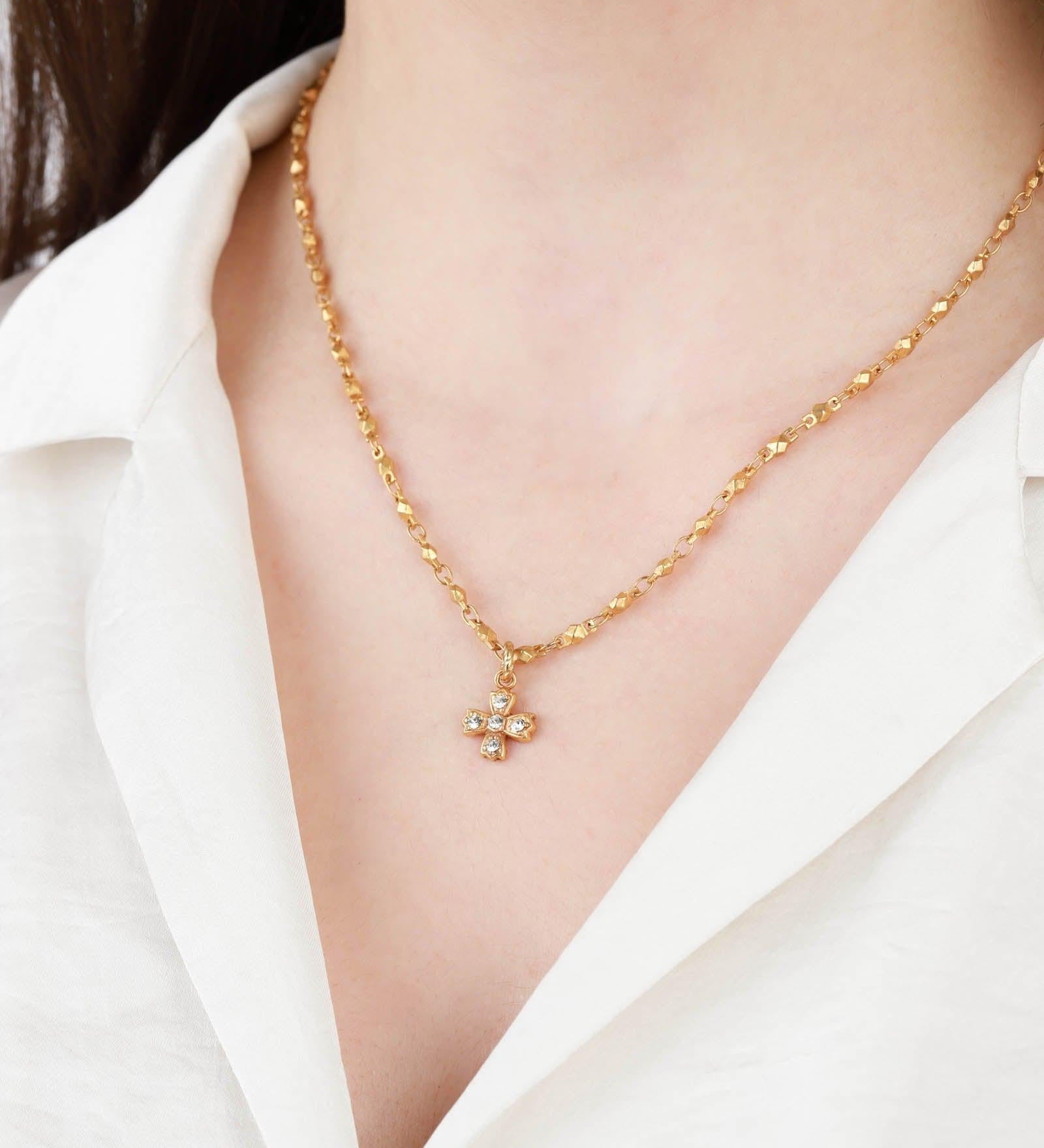 La Vie Parisienne-Cross CZ Necklace-Necklaces-14k Gold Plated, White Crystal-Blue Ruby Jewellery-Vancouver Canada