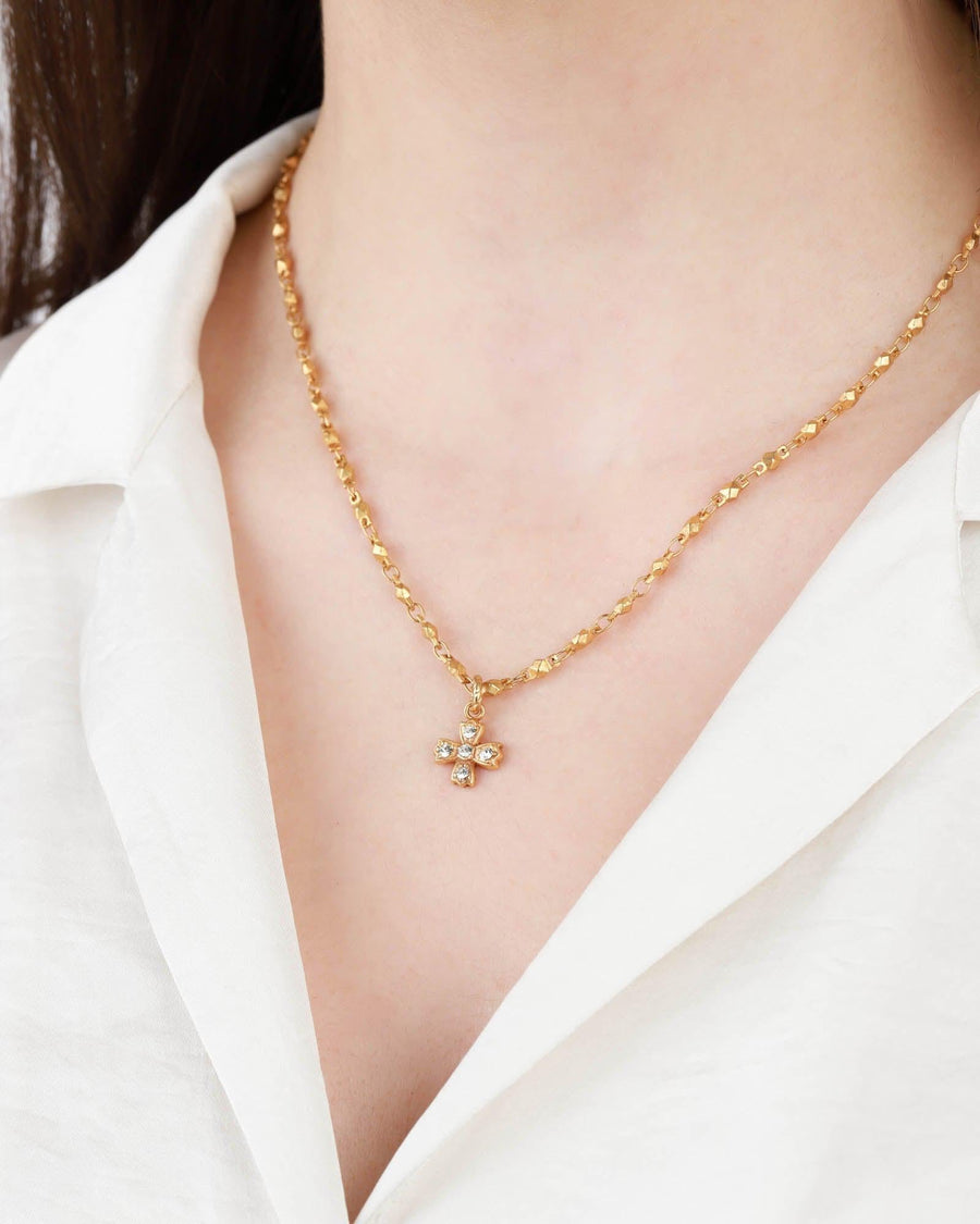 La Vie Parisienne-Cross CZ Necklace-Necklaces-14k Gold Plated, White Crystal-Blue Ruby Jewellery-Vancouver Canada