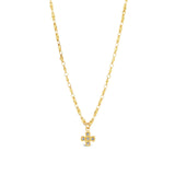 La Vie Parisienne-Cross CZ Necklace-Necklaces-14k Gold Plated, White Crystal-Blue Ruby Jewellery-Vancouver Canada