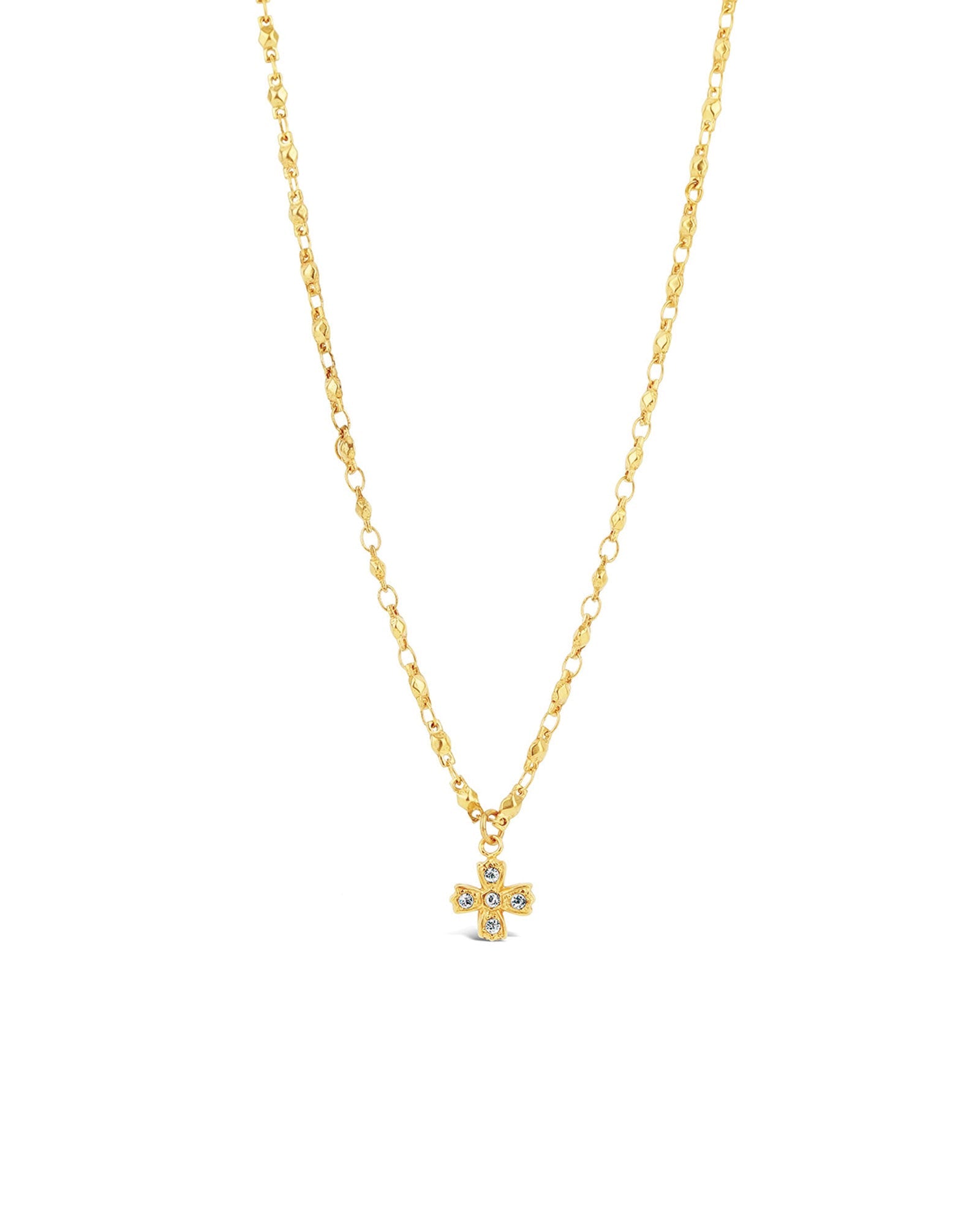 La Vie Parisienne-Cross CZ Necklace-Necklaces-14k Gold Plated, White Crystal-Blue Ruby Jewellery-Vancouver Canada