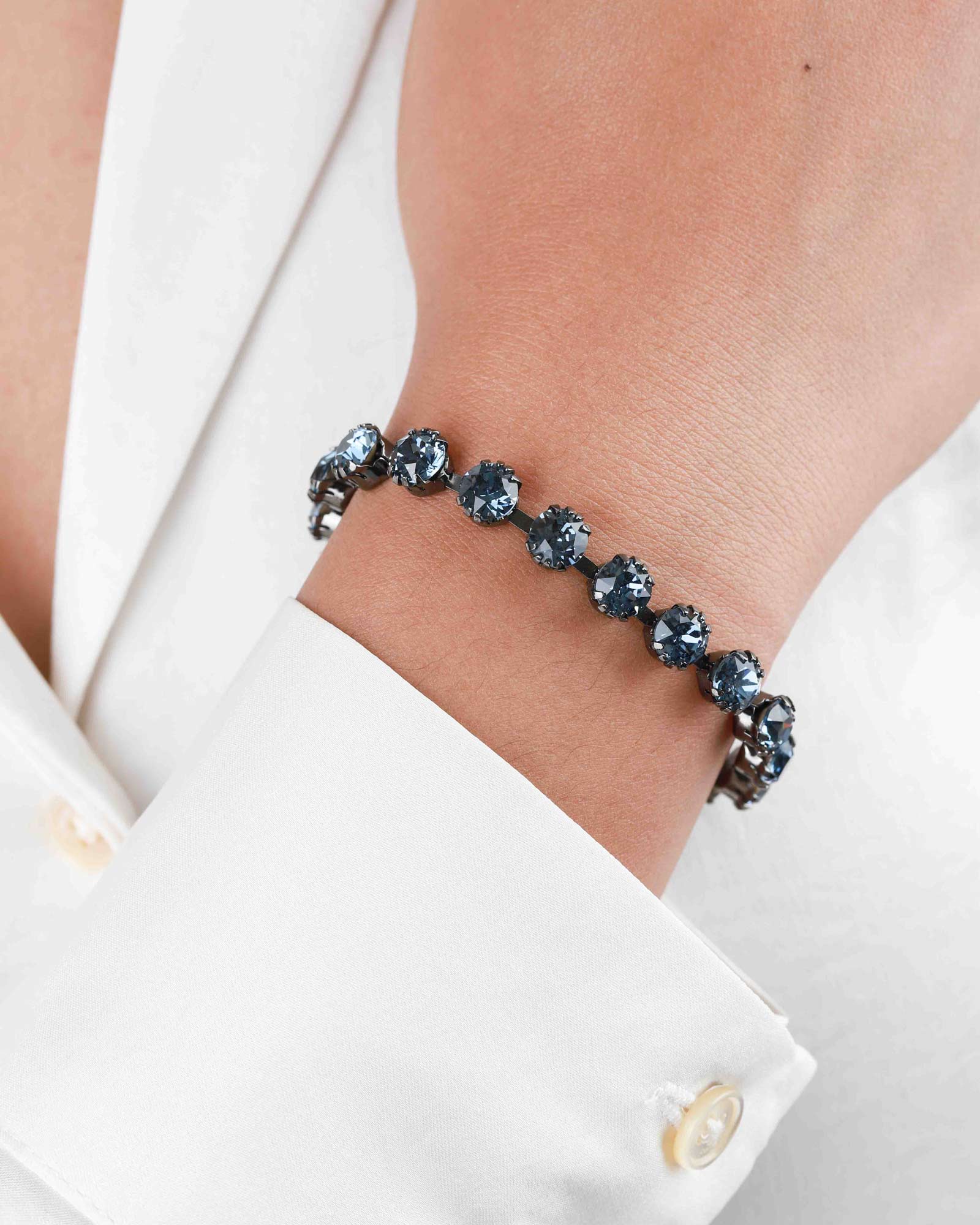 La Vie Parisienne-Crystal Bracelet | 7mm-Bracelets-Sterling Silver Plated, Midnite Crystal-Blue Ruby Jewellery-Vancouver Canada