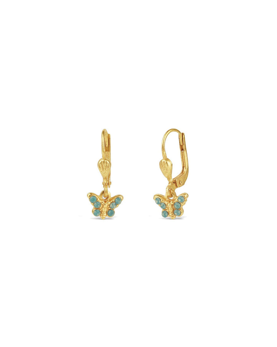 La Vie Parisienne-Crystal Butterfly Hooks-Earrings-14k Gold Plated, Pacific Opal Crystal-Blue Ruby Jewellery-Vancouver Canada