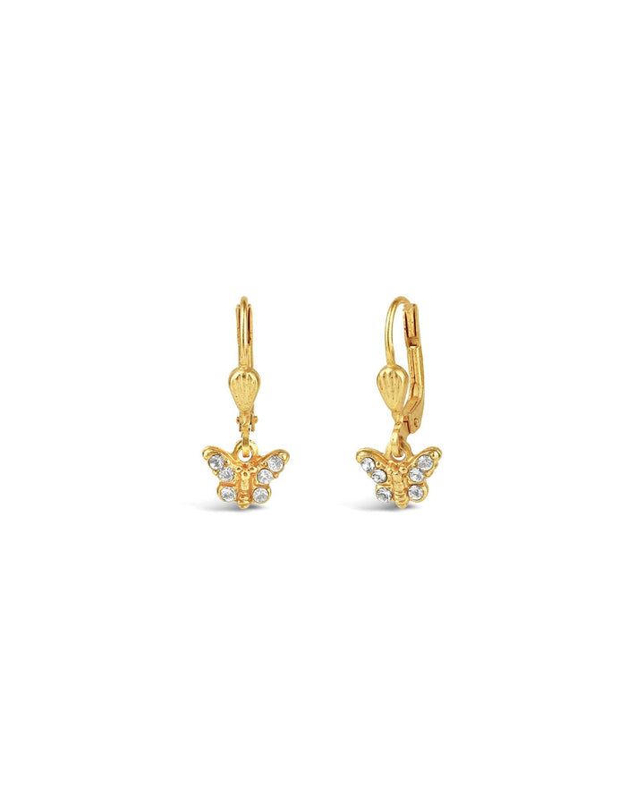 La Vie Parisienne-Crystal Butterfly Hooks-Earrings-14k Gold Plated, White Crystal-Blue Ruby Jewellery-Vancouver Canada