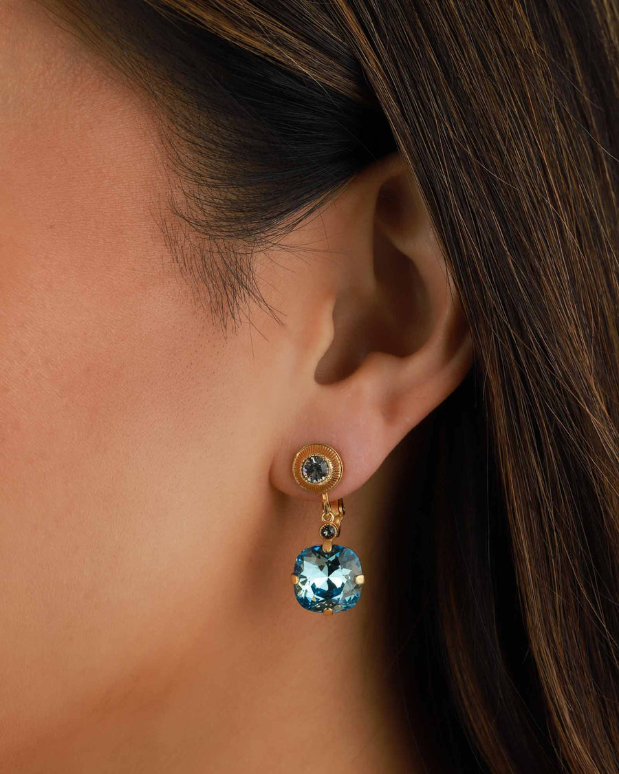 La Vie Parisienne-Crystal Converter Clip-On Earrings-Clip On Earrings-14k Gold Plated, White Crystal-Blue Ruby Jewellery-Vancouver Canada
