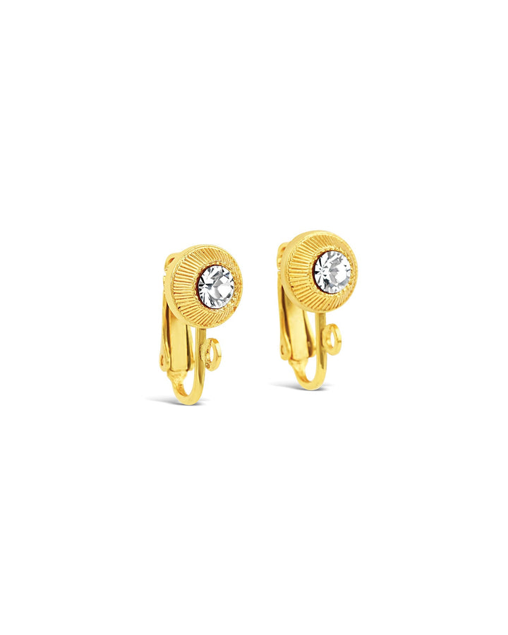 La Vie Parisienne-Crystal Converter Clip-On Earrings-Clip On Earrings-14k Gold Plated, White Crystal-Blue Ruby Jewellery-Vancouver Canada