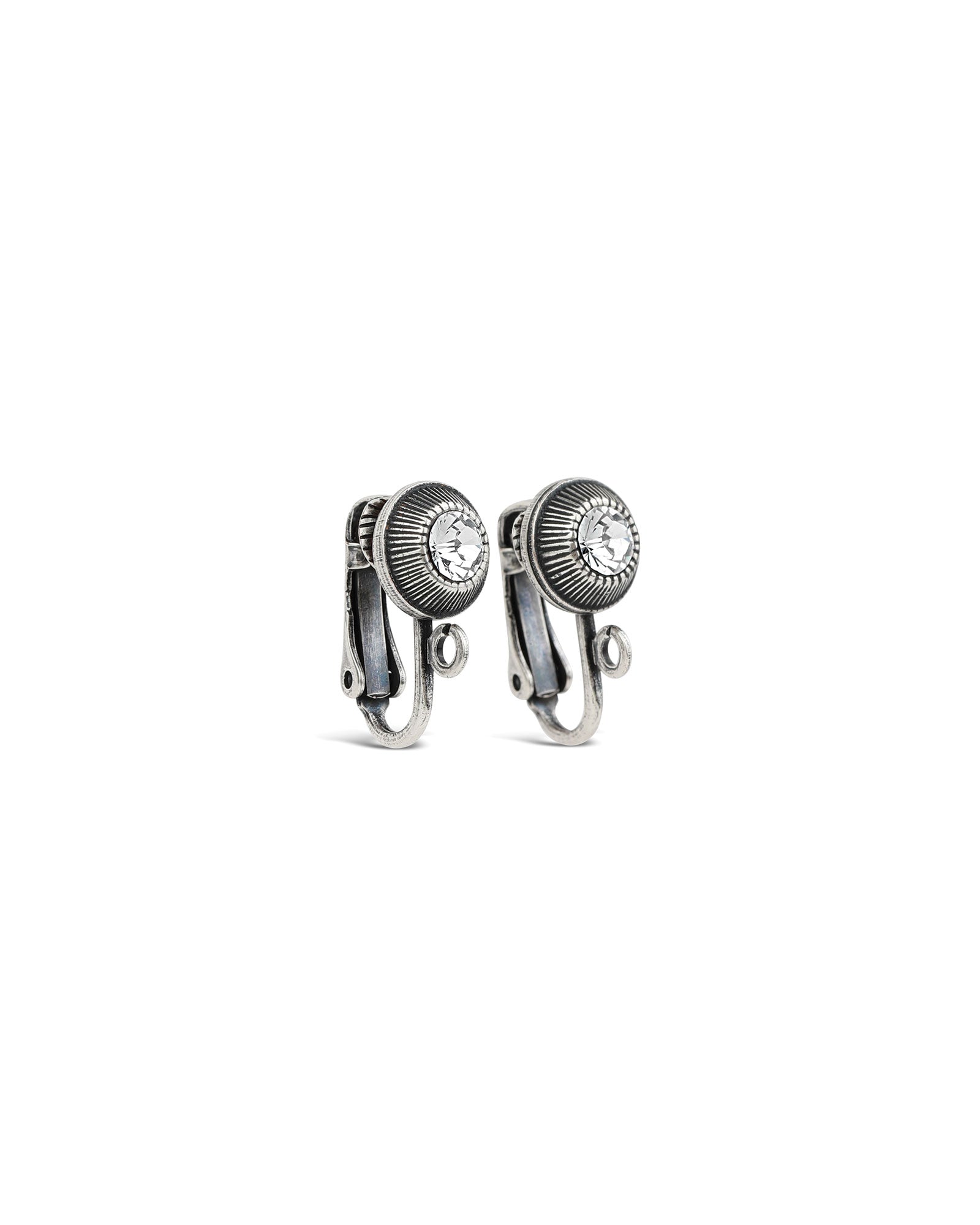 La Vie Parisienne-Crystal Converter Clip-On Earrings-Clip On Earrings-Sterling Silver Plated, White Crystal-Blue Ruby Jewellery-Vancouver Canada