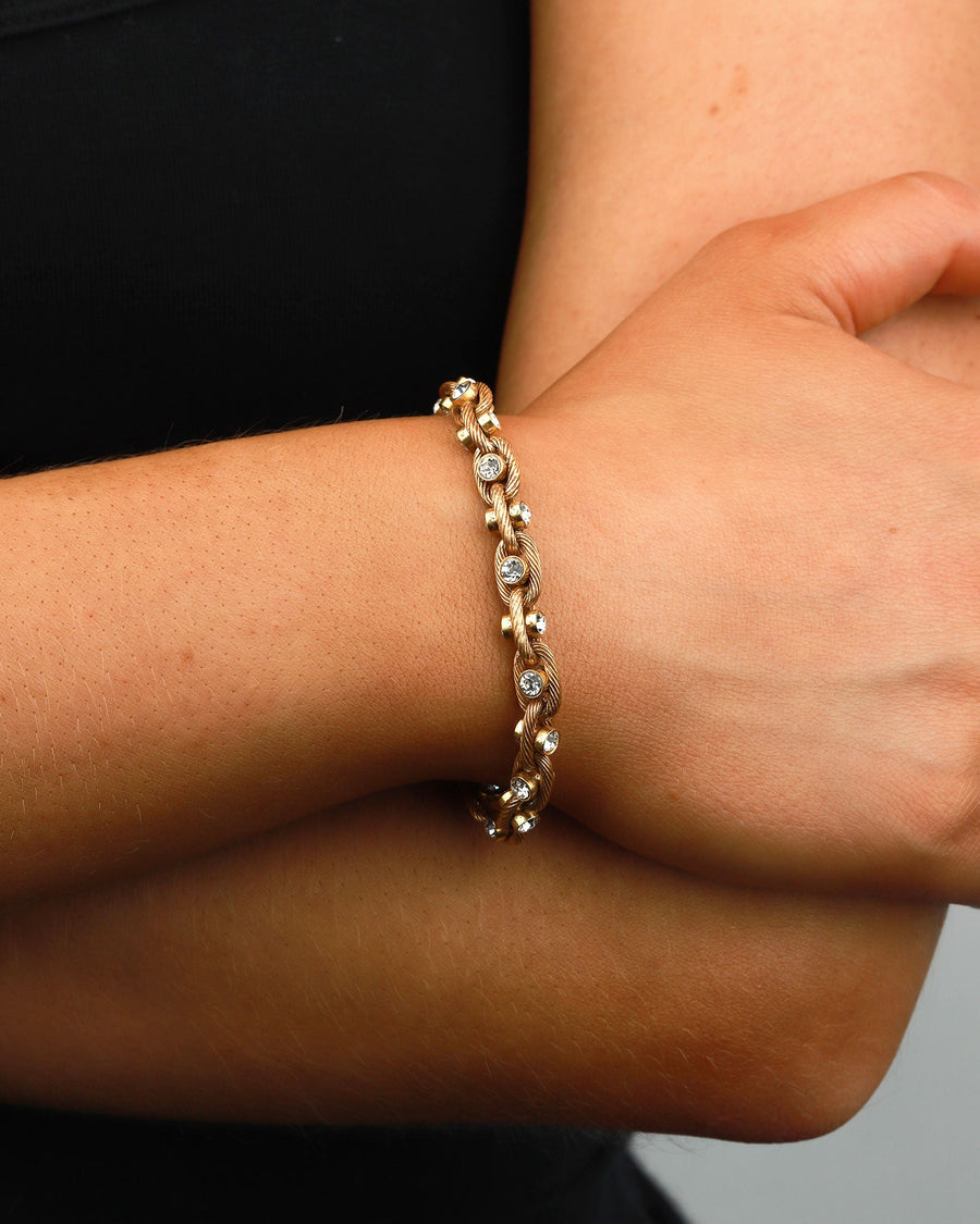 La Vie Parisienne-Crystal In Link Bracelet-Bracelets-Gold Plated, White Crystal-Blue Ruby Jewellery-Vancouver Canada