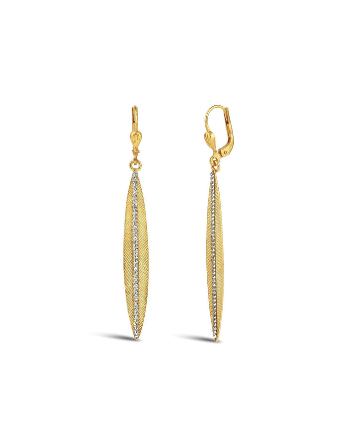 La Vie Parisienne-Crystal Long Leaf Hooks-Earrings-14k Gold plated Black Diamond Crystal-Blue Ruby Jewellery-Vancouver Canada
