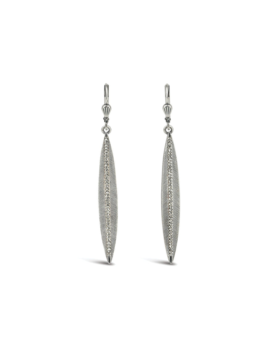 La Vie Parisienne-Crystal Long Leaf Hooks-Earrings-Sterling Silver Plated, Black Diamond Crystal-Blue Ruby Jewellery-Vancouver Canada