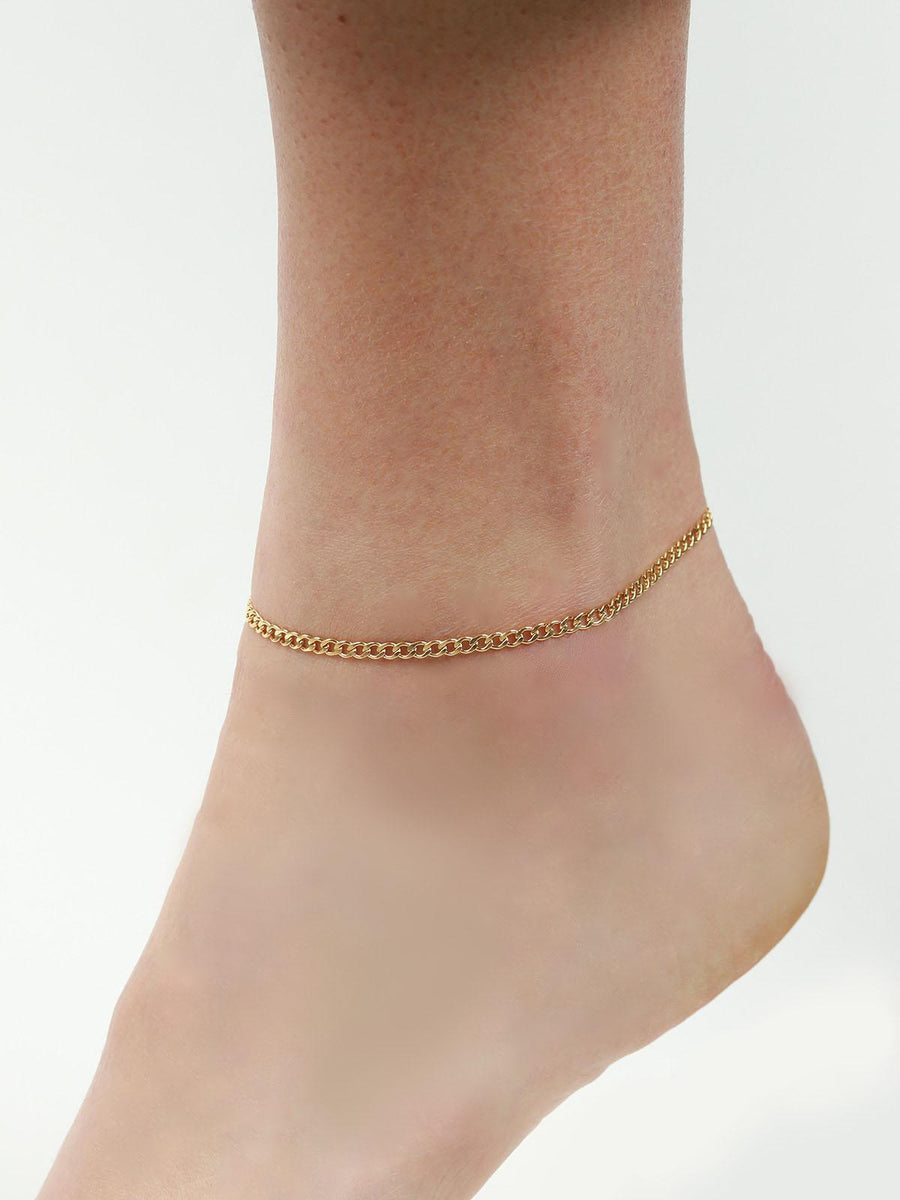 1948-Curb Chain Anklet I Medium-Anklets-14k Gold-fill-Blue Ruby Jewellery-Vancouver Canada