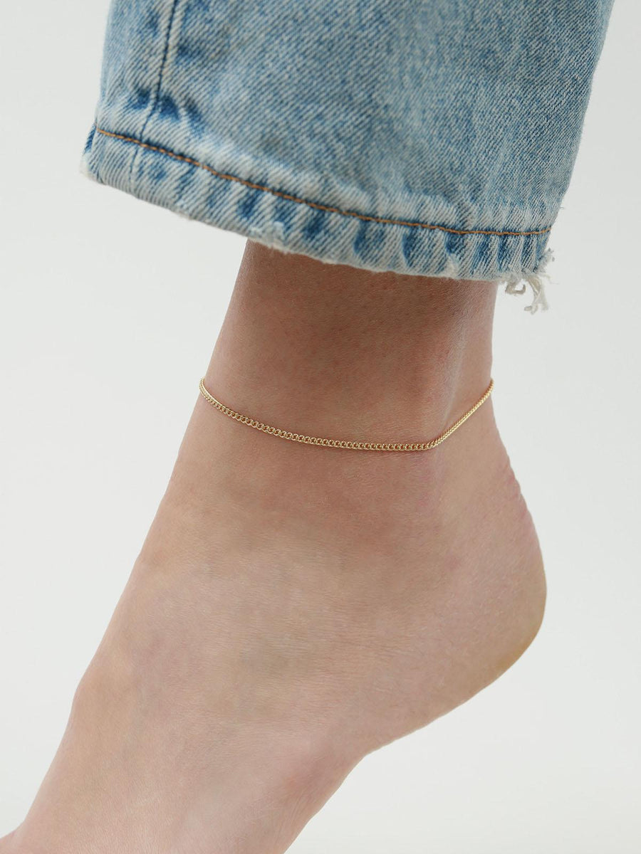 1948-Curb Chain Anklet I Small-Anklets-14k Gold-fill-Blue Ruby Jewellery-Vancouver Canada