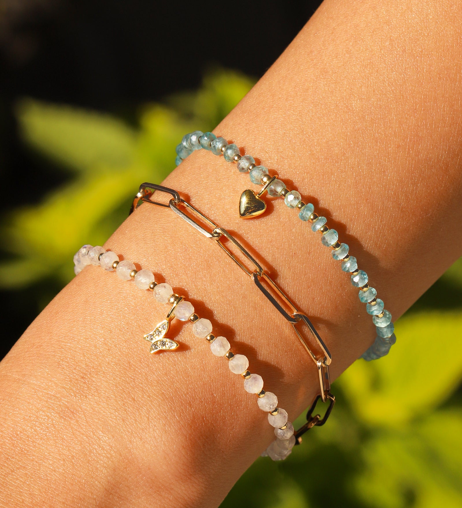 Cause We Care-Butterfly Charm Beaded Moonstone Bracelet-Bracelets-Blue Ruby Jewellery-Vancouver Canada