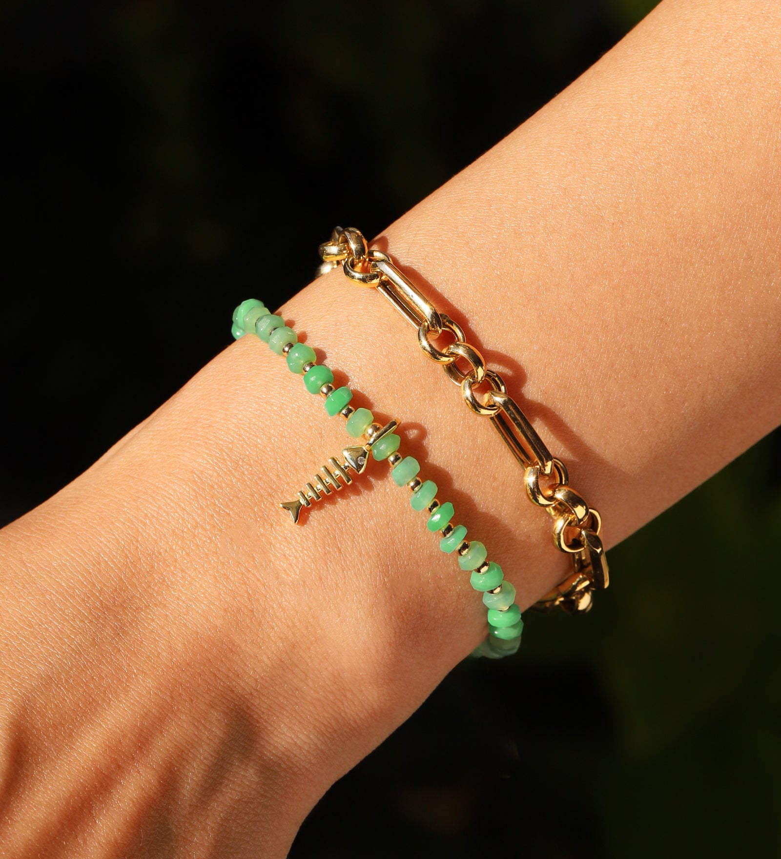 Cause We Care-Fish Charm Beaded Chrysoprase Bracelet-Bracelets-Blue Ruby Jewellery-Vancouver Canada