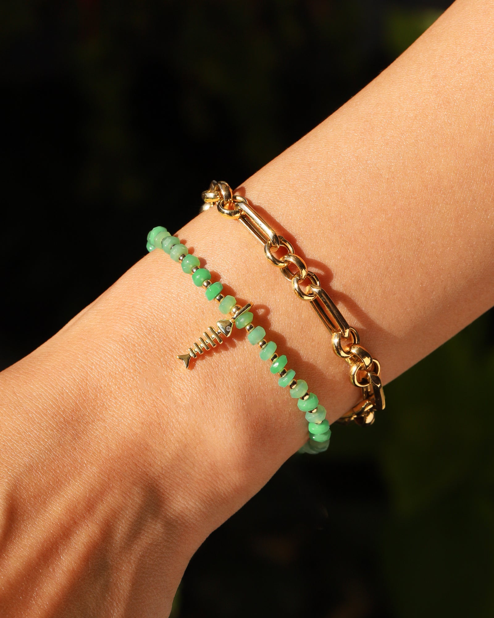 Cause We Care-Fish Charm Beaded Chrysoprase Bracelet-Bracelets-Blue Ruby Jewellery-Vancouver Canada