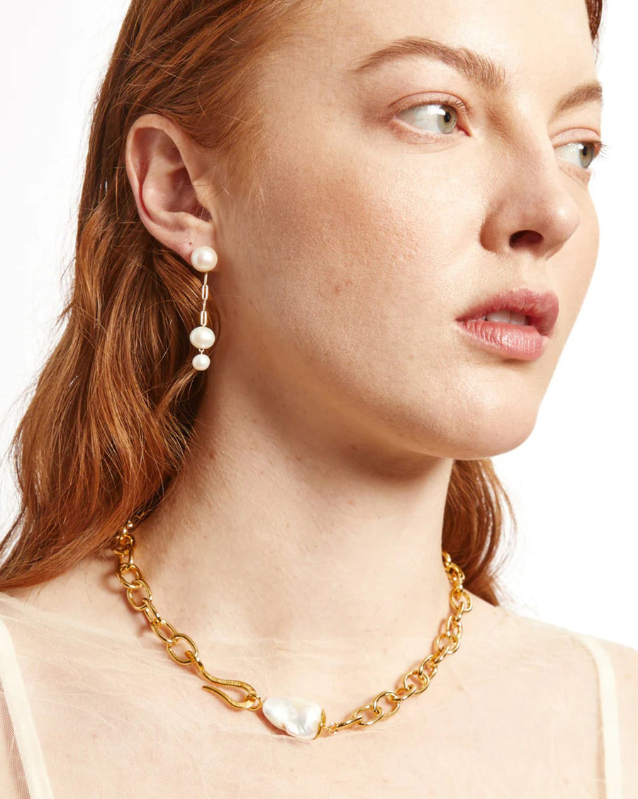 Chan Luu-Cyprus Chain Necklace-Necklaces-14k Gold Plated, White Pearl-Blue Ruby Jewellery-Vancouver Canada