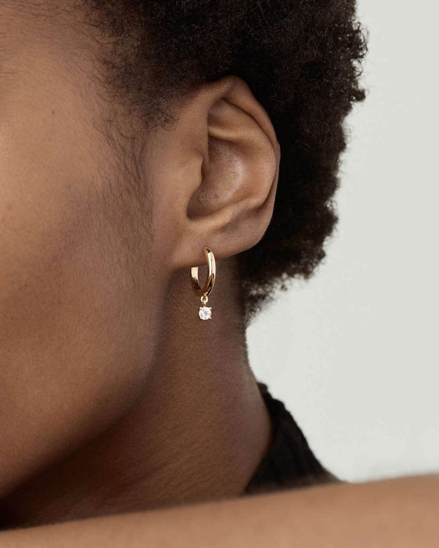 Quiet Icon-CZ Drop Huggies-Earrings-14k Gold Vermeil, Cubic Zirconia-Blue Ruby Jewellery-Vancouver Canada