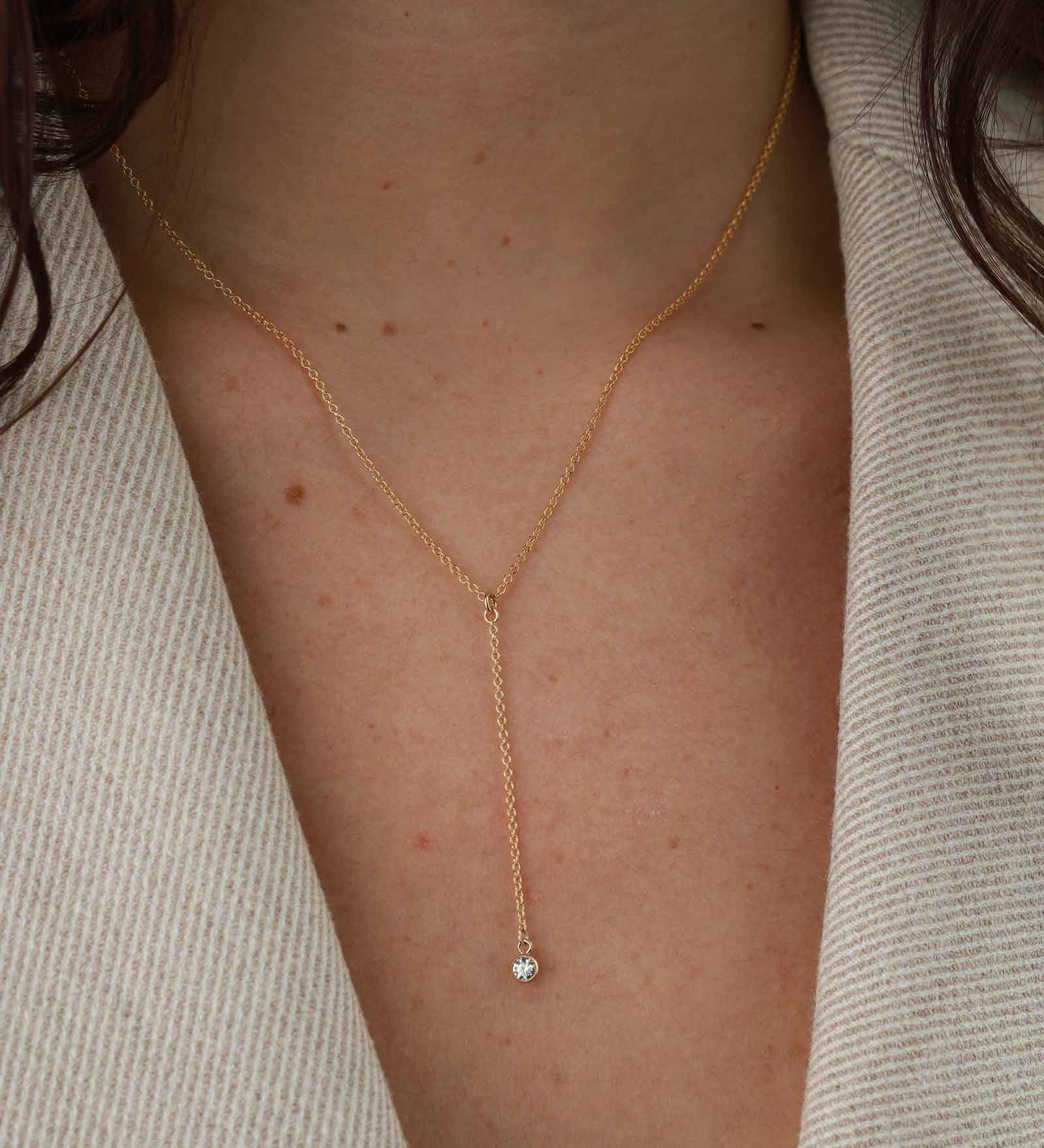 1948-CZ Drop Lariat-Necklaces-14k Gold-fill, Cubic Zirconia-Blue Ruby Jewellery-Vancouver Canada