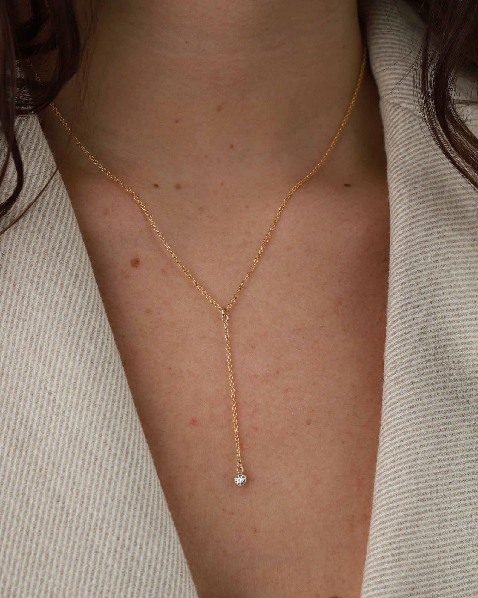 1948-CZ Drop Lariat-Necklaces-14k Gold-fill, Cubic Zirconia-Blue Ruby Jewellery-Vancouver Canada