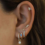 Quiet Icon-CZ Flower Drop Huggies I 12mm-Earrings-14k Gold Vermeil, Cubic Zirconia-Blue Ruby Jewellery-Vancouver Canada