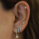 Quiet Icon-CZ Flower Drop Huggies I 12mm-Earrings-14k Gold Vermeil, Cubic Zirconia-Blue Ruby Jewellery-Vancouver Canada