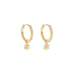 Quiet Icon-CZ Flower Drop Huggies I 12mm-Earrings-14k Gold Vermeil, Cubic Zirconia-Blue Ruby Jewellery-Vancouver Canada