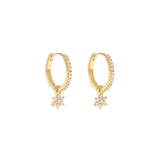 Quiet Icon-CZ Flower Drop Huggies I 12mm-Earrings-14k Gold Vermeil, Cubic Zirconia-Blue Ruby Jewellery-Vancouver Canada