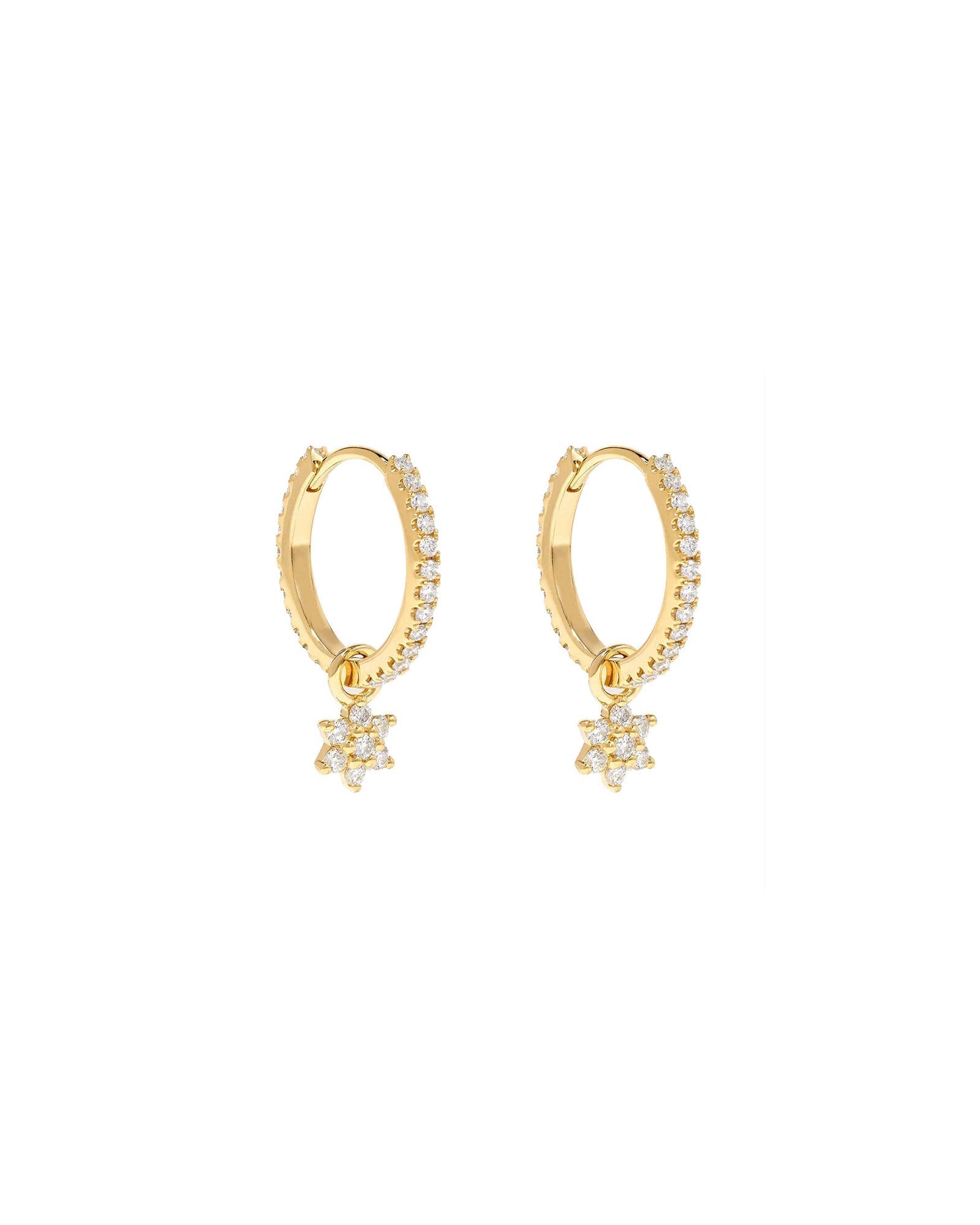 Quiet Icon-CZ Flower Drop Huggies I 12mm-Earrings-14k Gold Vermeil, Cubic Zirconia-Blue Ruby Jewellery-Vancouver Canada