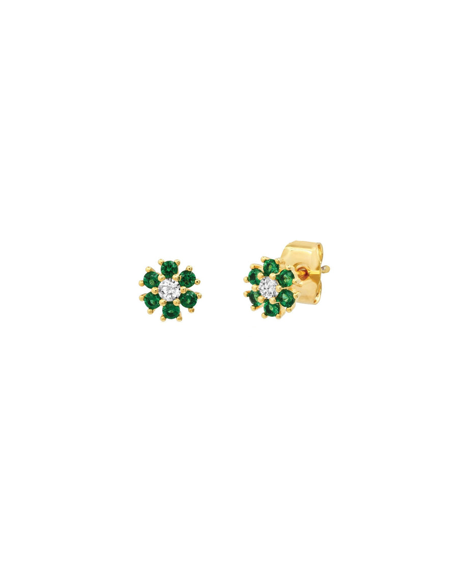 Tai-CZ Flower Studs-Earrings-Gold Plated, Green Cubic Zirconia-Blue Ruby Jewellery-Vancouver Canada