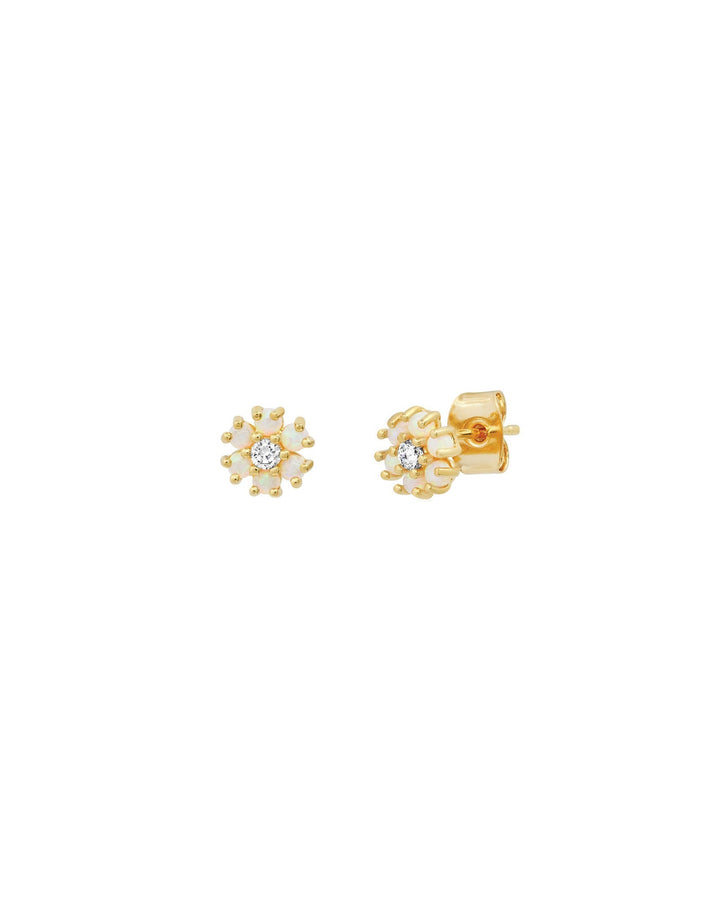 Tai-CZ Flower Studs-Earrings-Gold Plated, Opal Cubic Zirconia-Blue Ruby Jewellery-Vancouver Canada