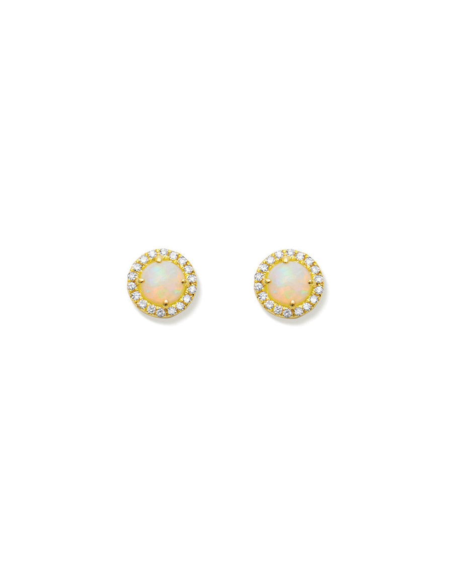 Quiet Icon-CZ Halo Opal Studs-Earrings-14k Gold Vermeil, Cubic Zirconia-Blue Ruby Jewellery-Vancouver Canada